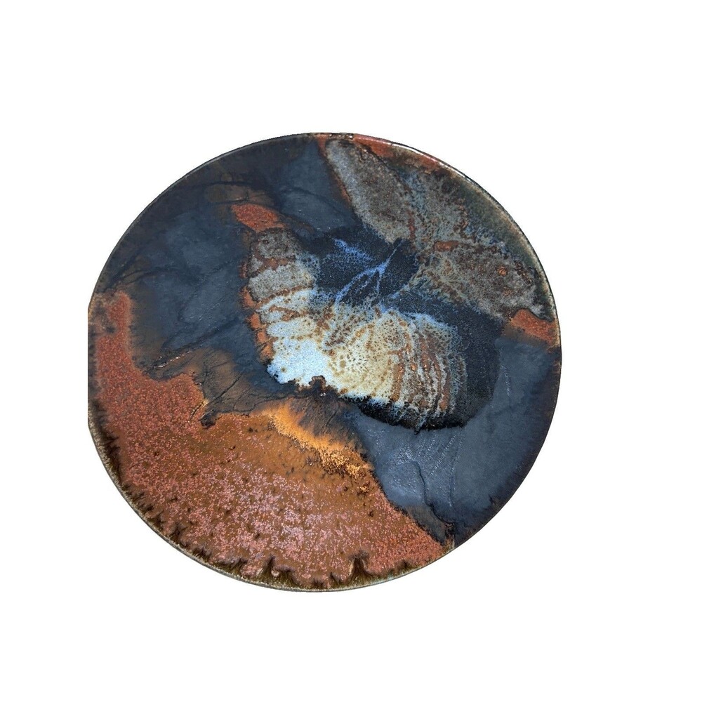VTG Studio signed art pottery raku ceramic plate earthy bronze tones 2000